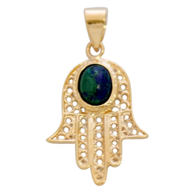 Filigree Azurite Hamsa Pendant